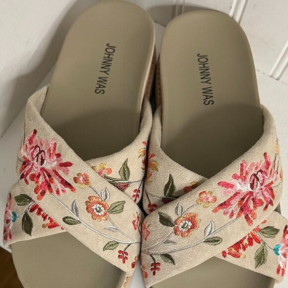Johnny Was Viviana X Band Suede Slip On Sandal Boho Chic JWS3222 Size 8 - Picture 2 of 10